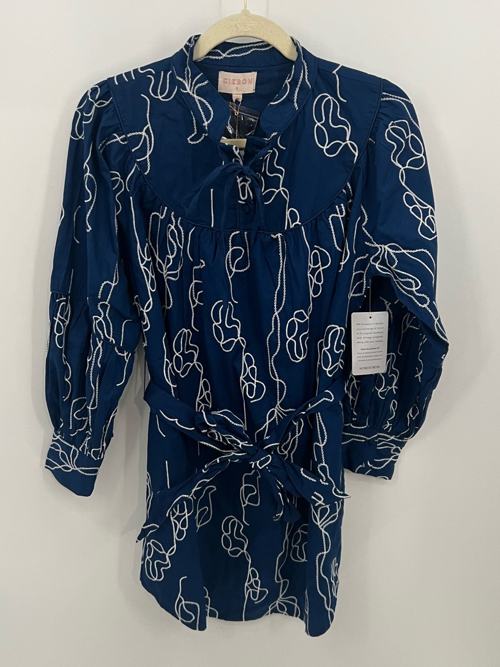 Ciebon Navy Tie-Waist Printed Dress